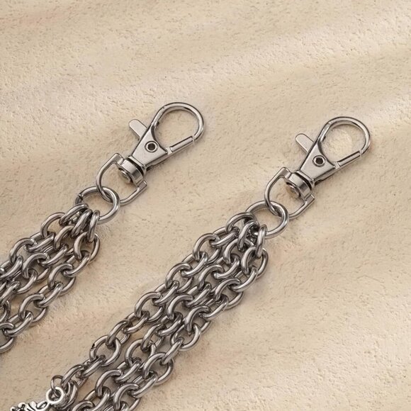 Unisex Grunge Punk Wallet Chain - Lightweight Silver-tone Layered Cross Design - Picture 5 of 6